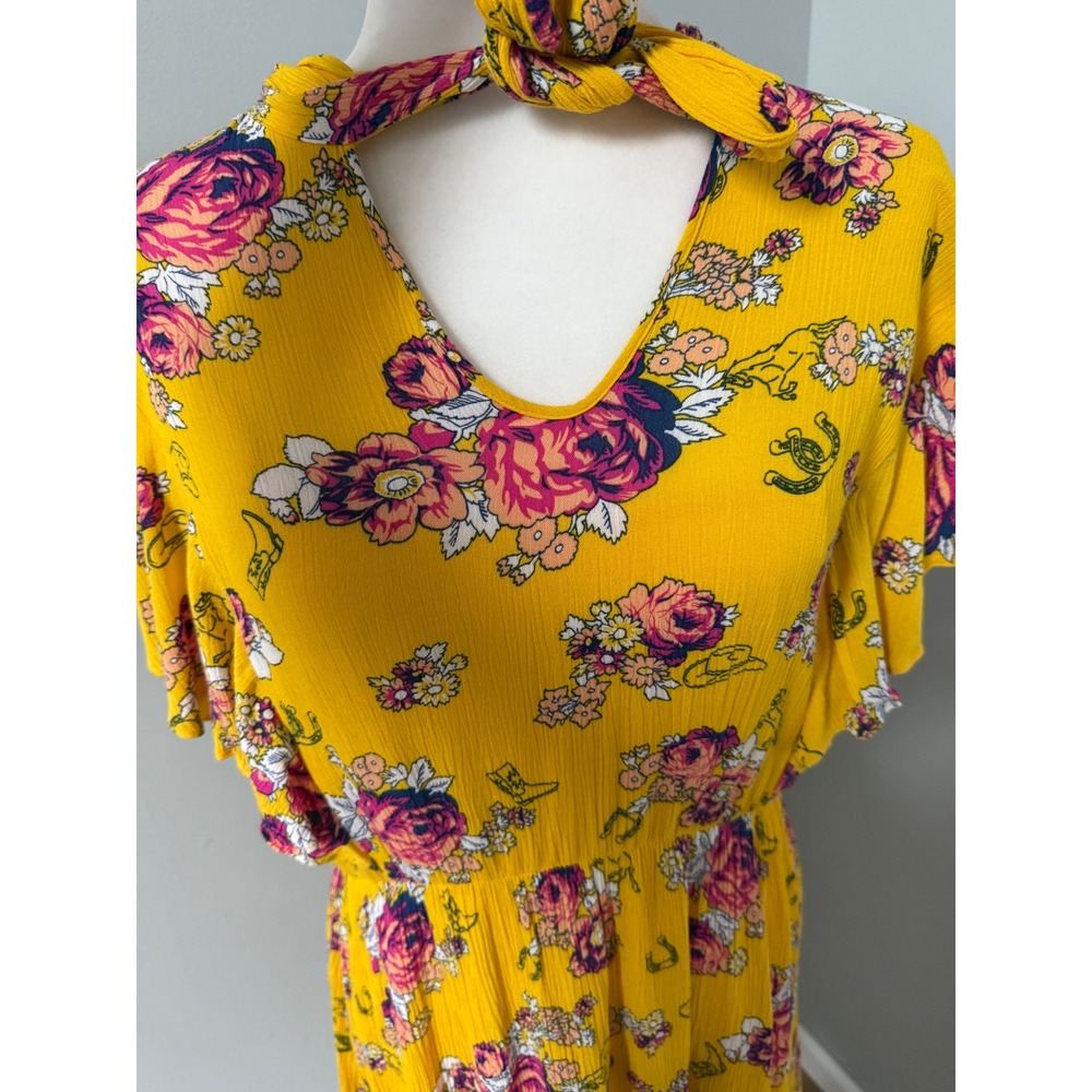 ModCloth Downhome Darling Yellow Western Cowboy Rodeo Dress w/ Slip Size Large - Picture 9 of 13